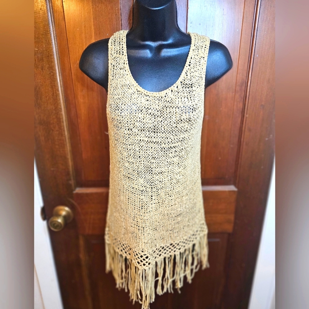 Gold knit w/fringe shirt/cover-up